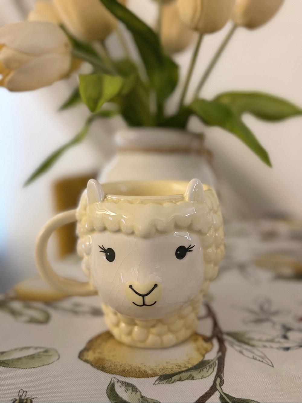 Sass & Belle by RJB STONE Cream Llama Face Ceramic Mug